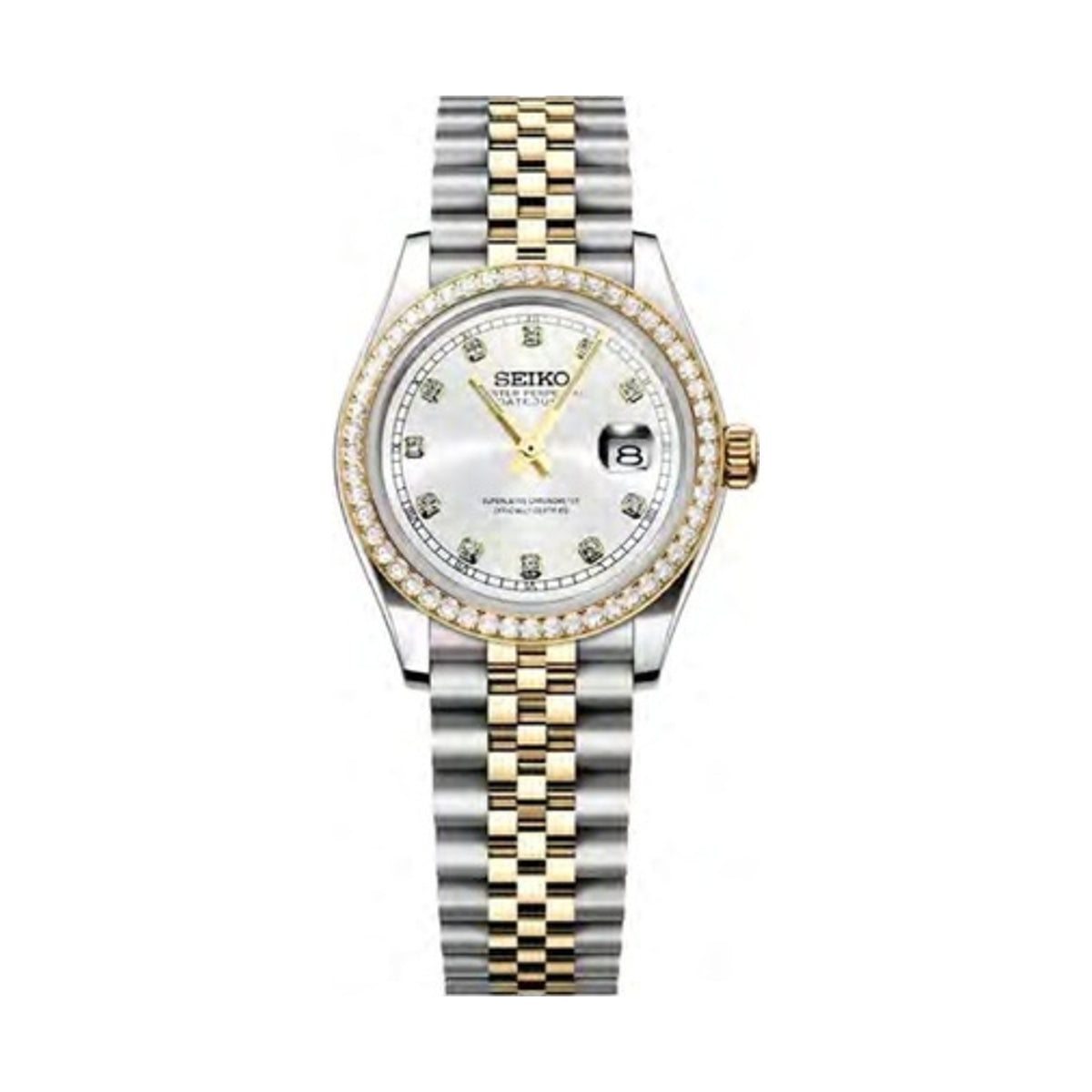 Ladies Date Just Mod - Two Tone White (Gold)