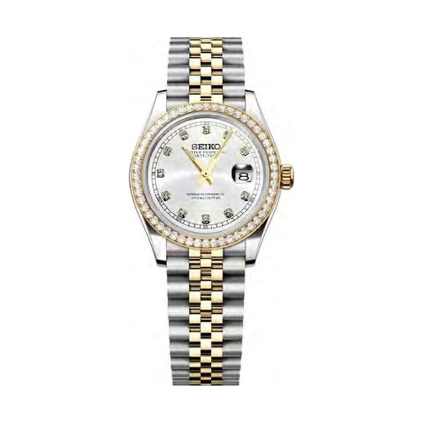 Ladies Date Just Mod - Two Tone White (Gold)