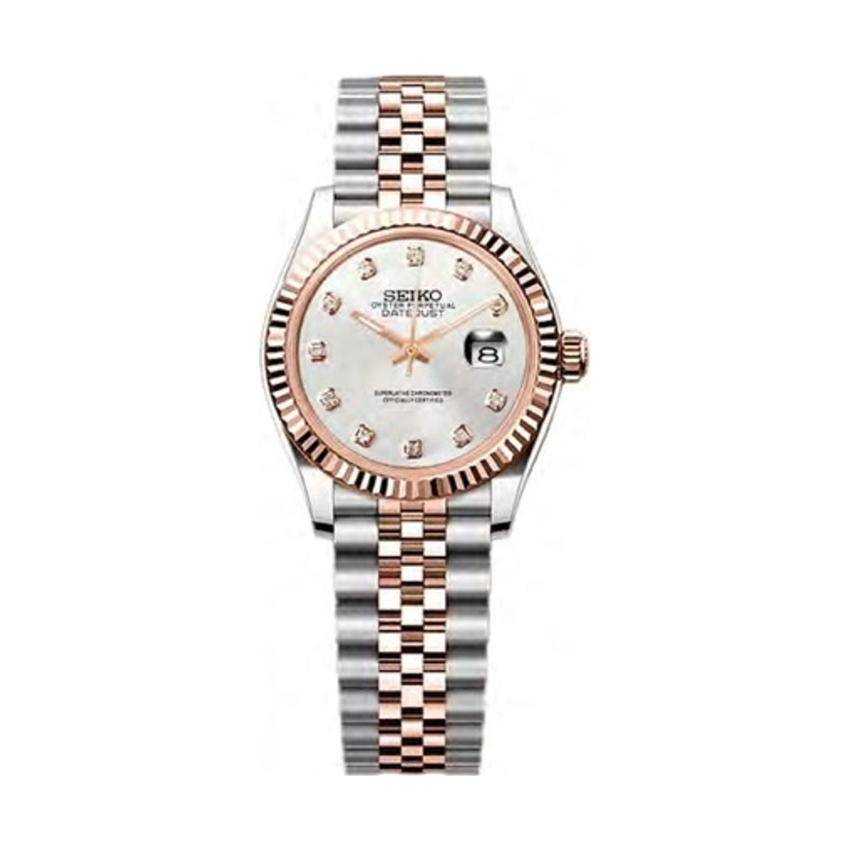 Ladies Date Just Mod - Two Tone White (Rose Gold)